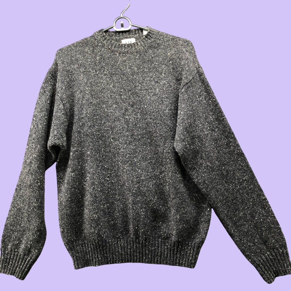 Vintage Y2K GAP Wool Blend Speckled Crewneck Sweater Mens M Grey Donegal Tweed